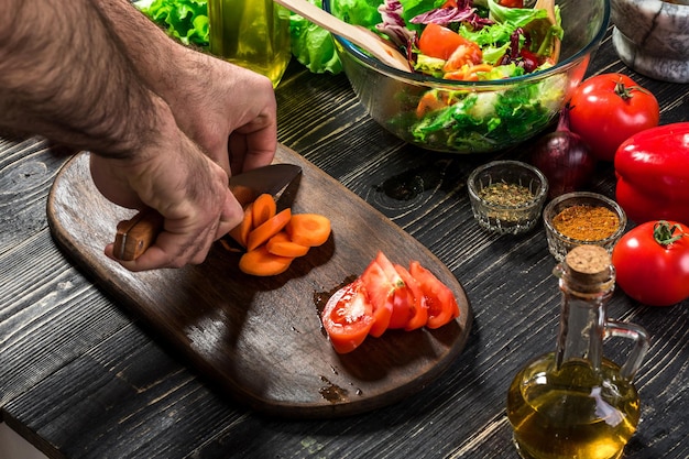chef preparing meal with vegetables
